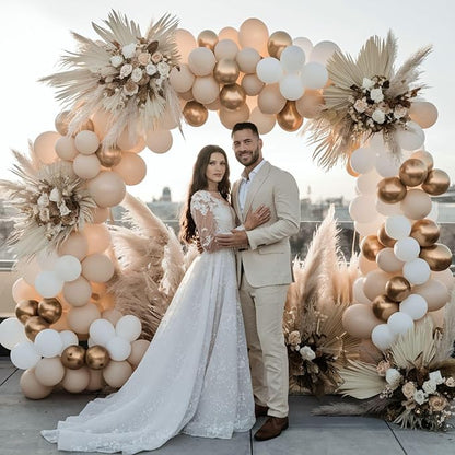 Gold and White Balloons, 12 Inch Gold Balloons, Nude Metallic Champagne Gold Balloons, Pearl White Clear Latex Balloons for Wedding Engagement Anniversary Men Women Birthday Party Decorations