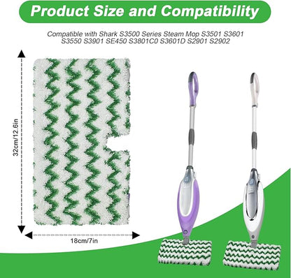 3 Pack Steam Pocket Mop Replacement Pads for Shark S3500 Series S3501 S3601 S3550 S3901 SE450 S2901 S2902 S3801,Reusable Steam Mop Pad with Deep Cleaning Scrub Strip,Microfiber Steam Mop Refills,Green