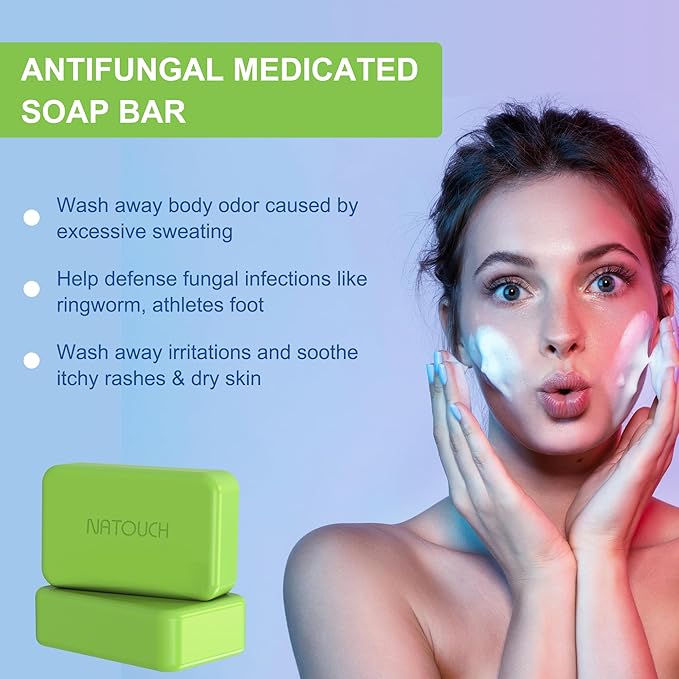 Antifungal Medicated Soap Bar, Athletes Foot Jock Itch Ringworm Yeast Infection Treatment for men, Tea Tree Oil Body Soap Bar With Natural Tea Tree Oil, Eucalyptus Oil and Lavender Oil, 2PCS