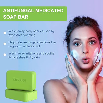 Antifungal Medicated Soap Bar, Athletes Foot Jock Itch Ringworm Yeast Infection Treatment for men, Tea Tree Oil Body Soap Bar With Natural Tea Tree Oil, Eucalyptus Oil and Lavender Oil, 2PCS