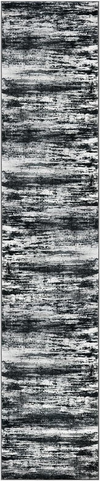 KOZYFLY Modern Abstract Kitchen Runner Rug, 2x10 Washable Rug Runner Non-Slip Soft Striped Hallway Runner Rugs, Black Navy Blue Grey Carpet Runner for Entryway Bathroom Laundry Room Foyer