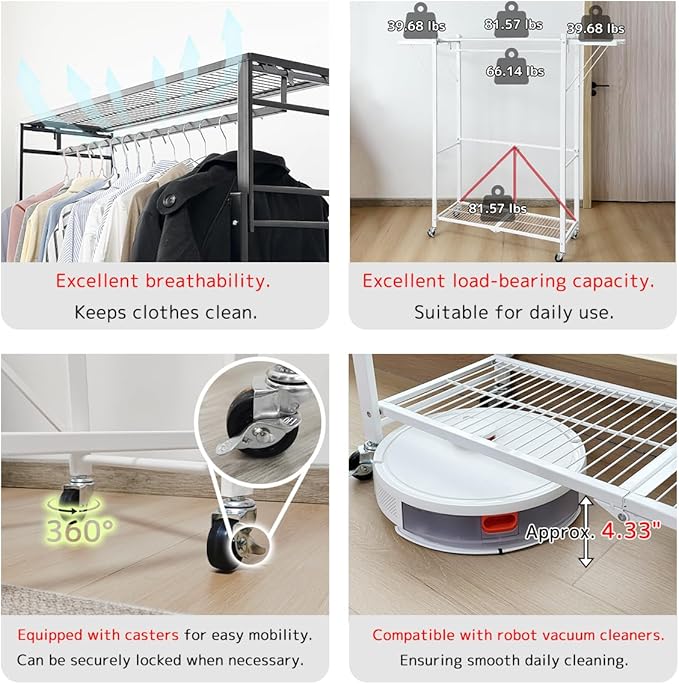 lumizone Expandable Wardrobe Closet, Foldable Clothing Rack with Shelves, Heavy Duty Collapsible Garment Rack Organizer for Hanging Clothes, Shoes & Storage(Black)