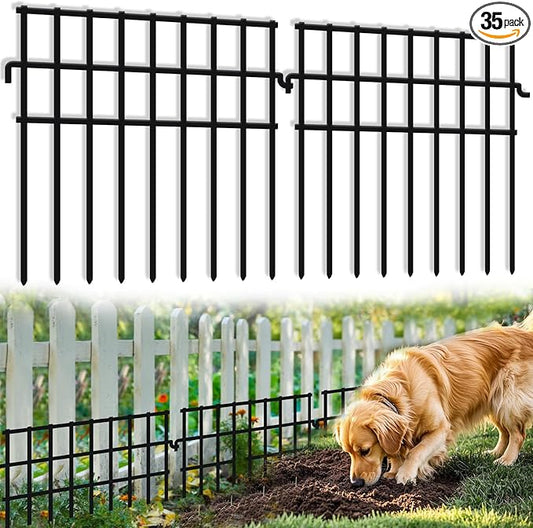 35 Panels Animal Barrier Fence No Dig, 37.92ft(L) X 12in(H) Rabbit Fences Ground Defense Border Small Metal Fencing, Dog Under Barriers Blocker for Garden, Flower Bed, Patio