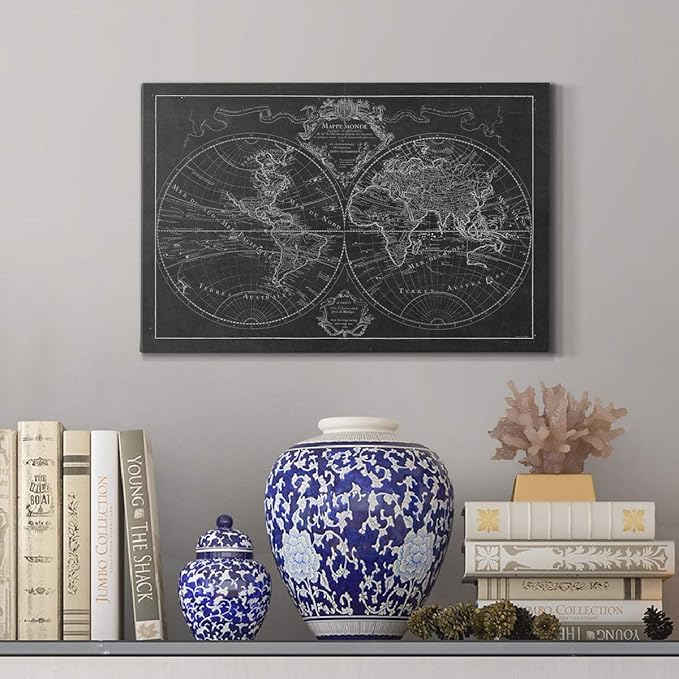 Wexford Home Home Decor Landscape Canvas Wall Art Abstract Floral Painting Modern Pictures Artwork Decoration for Living Room Kitchen Bathroom Office, Ready to Hang, Monde Map