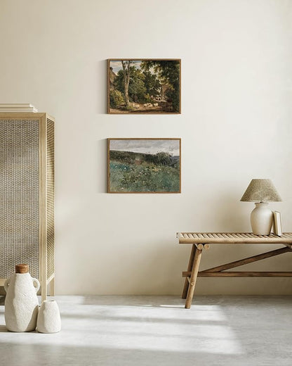 InSimSea Framed Canvas Wall Art Vintage Decor, Room Decor Classical Countryside Landscape Watercolor Painting Canvas Prints Wall Art for Living Room Badroom Farmhouse Bathroom, 12"x16"