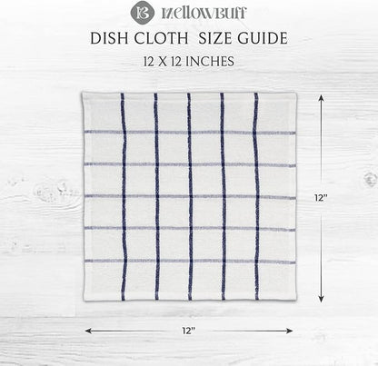 100% Cotton Terry Dish Cloth & Dish Towel, 6 Pack, Super Soft and Absorbent Kitchen Towels, Perfect for Kitchen Cleaning and Dish Washing (Navy (Solid and Check) 8 Pack)