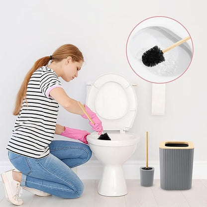 Grey Bathroom Accessories Set, 9 Piece Gray Bathroom Set, Bathroom Accessory Sets Compelete with Trash Can, Toothbrush Holder, Cup, Lotion Dispenser, Tray, Soap Dish, Toilet Brush, Qtip Holders