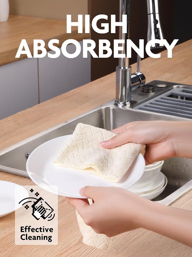 Fantasticlean Microfiber Cleaning Cloth Roll, 12" x 12"- 75 Sheets, Reusable Tear Away Microfiber Towels, Ultra Absorbent Dish Rags for Car, Home or Office (Beige Ripple)