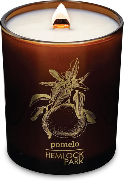 Hemlock Park Amber & Gold Wood Wick Candle Handcrafted with Natural Coconut Wax (Standard 7.2 oz, Pomelo Citrus)