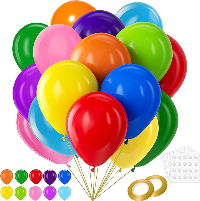 100pcs 12 Inch Rainbow Latex Balloons for Birthday, Baby Shower, Wedding.Vibrant Assorted Colors for Party Decorations - Create Stunning Balloon Arches & Backdrops with Ease!