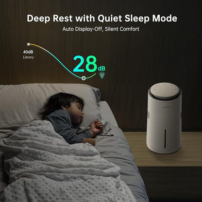 MistFree Smart Humidifier for Bedroom, Evaporative Humidifier No White Dust, Auto Humidity & APP Control, 3L Water Tank Easy to Clean, Sleep Mode, Timing, Humidifiers for Home/Office(White)