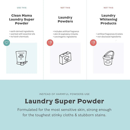 Clean Mama Laundry Super Powder Detergent - Extra Strength Laundry Detergent Powder - Natural Laundry Detergent for Sensitive Skin - Enzyme Powered, Fights Stains & Odors - Sweet Mint, 60 Loads