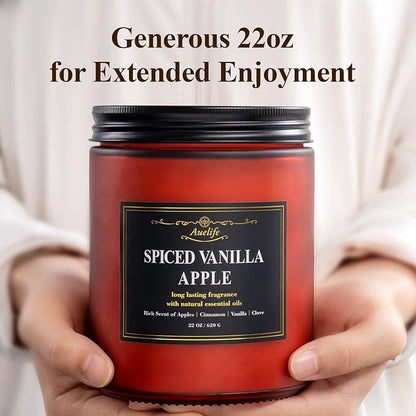 Auelife Creamy Vanilla Scented Candle – 22oz Large 3-Wick Christmas Soy Candle, Sweet Long Lasting Winter Candles for Home, Cozy Candles Gifts for Women & Men