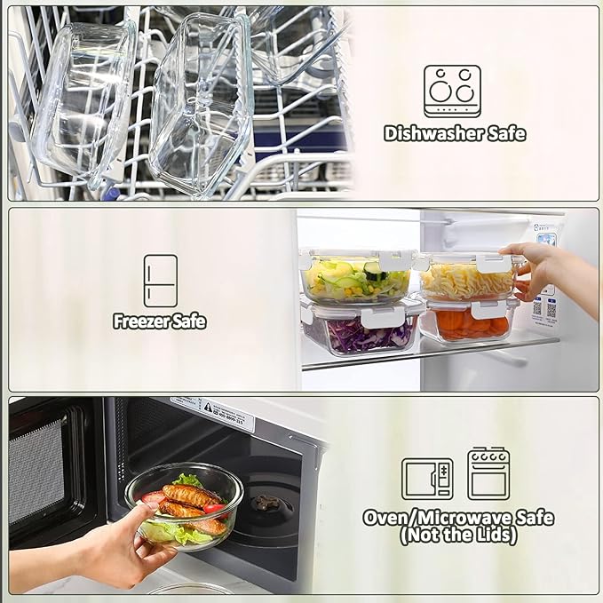 M MCIRCO 30 Pieces Glass Food Storage Containers with Upgraded Snap Locking Lids,Glass Meal Prep Containers Set - Airtight Lunch Containers, Microwave, Oven, Freezer and Dishwasher Friendly (White)