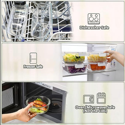 M MCIRCO 30 Pieces Glass Food Storage Containers with Upgraded Snap Locking Lids,Glass Meal Prep Containers Set - Airtight Lunch Containers, Microwave, Oven, Freezer and Dishwasher Friendly (White)