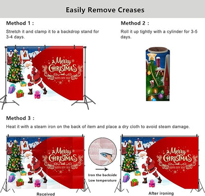 YongFoto Merry Christmas Backdrop 9x6ft Christmas Tree Santa Claus's Gift Snow Town Photography Background Happy New Year Xmas Eve Family Party Banner Room Decor Photoshoot Wallpaper Photo Booth