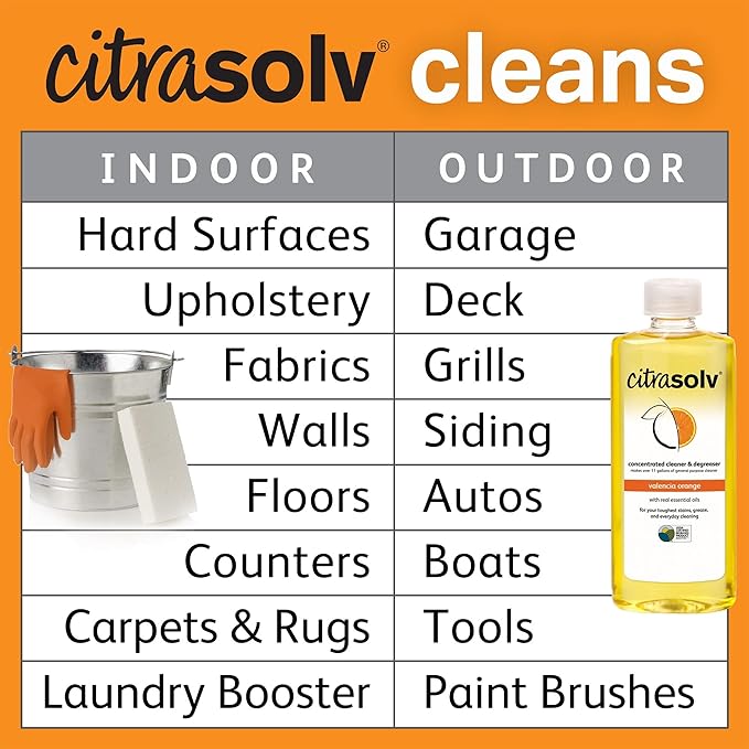 Citra Solv Concentrated Cleaner & Degreaser, Deodorizer, Home & Outdoor, Adhesive Remover, Natural Orange Oil 16 fl oz (6)