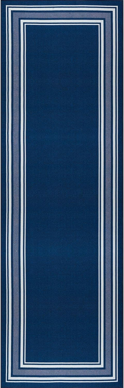 Beverly Rug Non Slip Area Rugs 2x5 Modern Bordered Non Skid Rubber Backing Soft Runner Rug for Living Dining Room Easy to Clean Non Shedding Kitchen Bedroom Indoor Carpet 2 x 5 Navy