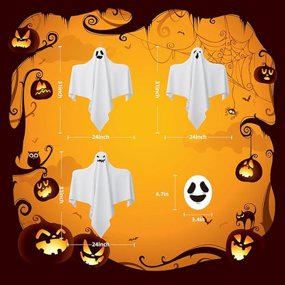 31 Inch Halloween Hanging Ghosts Decoration Outdoor, Indoor Cute Flying White Ghost Decor for Home Halloween Party, Porch, Yard, Garden, Spooky Stuff Props (4 PCS Ghost)