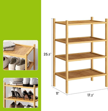 BMOSU 4-Tier Bamboo Small Shoe Rack Premium Stackable Shoe Shelf Storage Organizer for Hallway Closet Living Room Entryway Organizer(Natural)