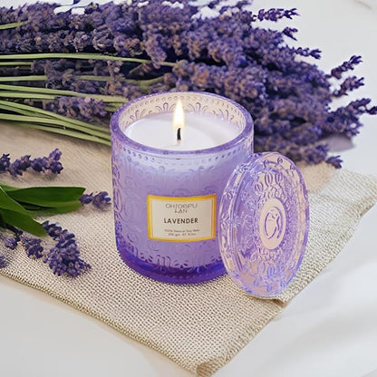 Chloefu LAN Lavender Candle, Candles for Women, Purple Candles, Scented Candle Gift, Nature Soy Wax, Home Decor, Mother Gifts, 55 Hours Long Burning, 8.1 oz
