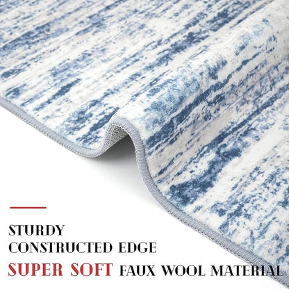 Modern Abstract Entryway Rug Indoor 2x3 Washable Rug Non-Slip Soft Small Area Rug Blue White Kitchen Mats Thin Print Faux Wool Floor Carpet Throw Rugs for Entrance Bedroom Office Home Decor