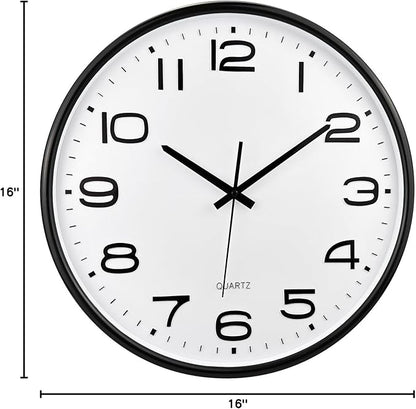Plumeet 16'' Extra Large Wall Clock, Battery Operated Wall Clocks Silent Non-Ticking Quartz, Modern Style Suitable for Bedroom Living Room Office Decor - 3D Numbers Display, Black