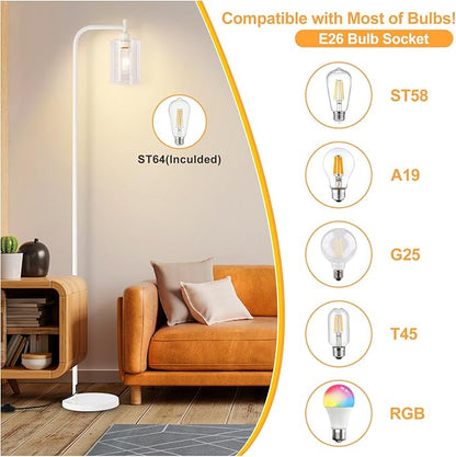 DLLT Floor Lamp Tall for Room: Light Gold Standing Lamp with Clear Glass Lampshade for Living Room - Modern Bright Lamp for Bedroom - Industrial Corner Floor Lamps for Office 8W Led Bulb Included