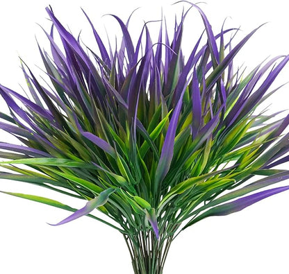 Uieke 28 Bundles Artificial Outdoor Plants UV Resistant Fake Grass Plants Faux Plastic Plants Greenery Shrubs for Home Garden Pathway Window Box Front Porch Cemetery Spring Summer Decor, Purple