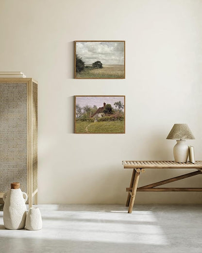 InSimSea Framed Canvas Wall Art Vintage Decor, Landscape Wall Art Prints, Vast Field Cloudy Sky Wall Print, Mid Century Modern Decor, Rustic Retro Farmhouse Bedroom Picture, 12"x16"