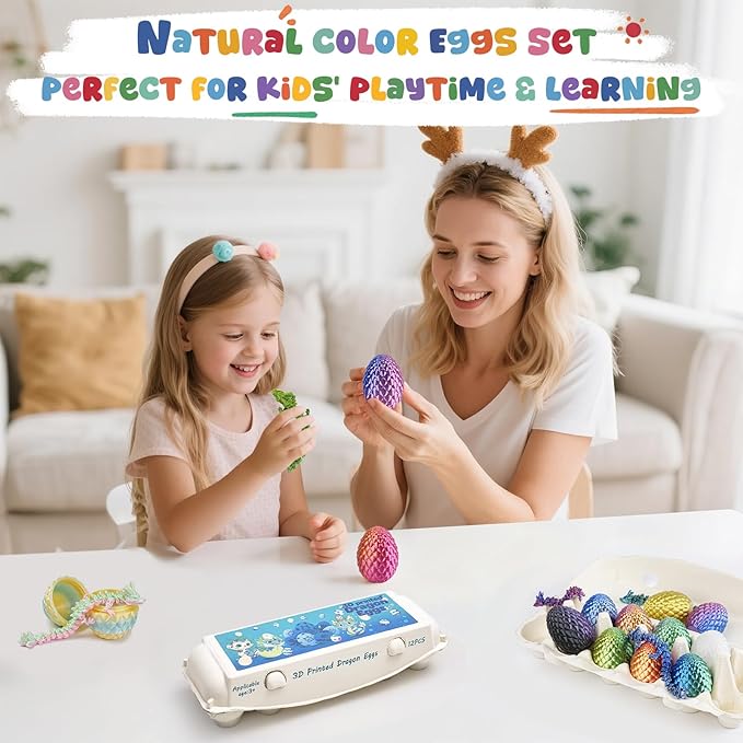12PCS 3D Printed Dragon Eggs with Mini Dragons Inside – Sensory Fidget Toys for Adults & Kids, Eco-Friendly Egg Paper Packaging, Party Favors, Stress Relief Gifts (Series C)