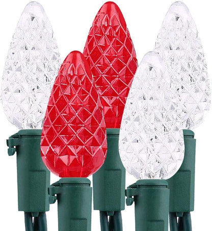 Brizled LED Christmas Lights, 2 Pack 33ft 100 LED Red & White C5 Christmas Tree Lights, Connectable 120V UL Certified Faceted Xmas Light Outdoor Indoor Xmas Lighting for Home Tree Roof Party Decor