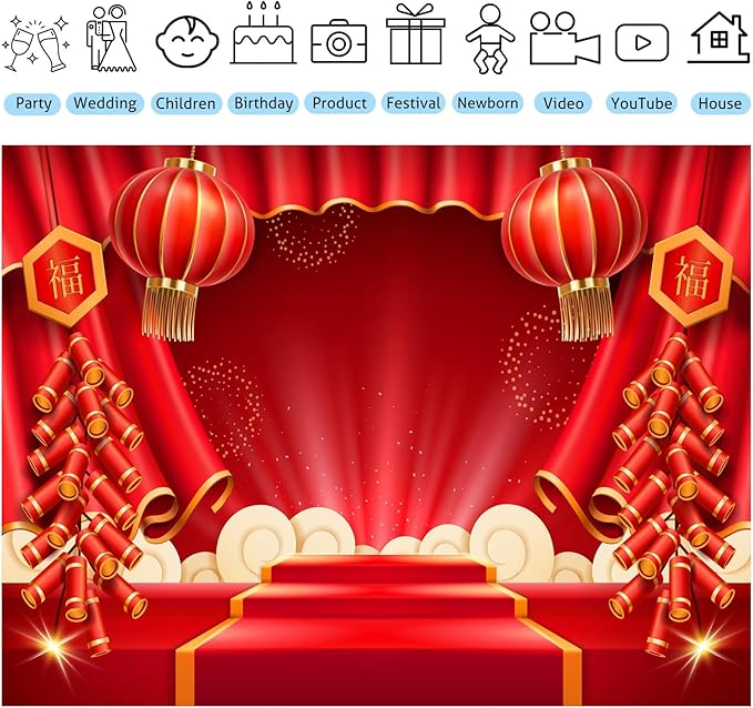 Lunar New Year Backdrop 6x4ft Happy Vietnamese Chinese New Year Backgrounds Festivals Party Decorations Banner Photo Booth Props