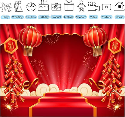 Lunar New Year Backdrop 5x3ft Happy Vietnamese Chinese New Year Backgrounds Festivals Party Decorations Banner Photo Booth Props