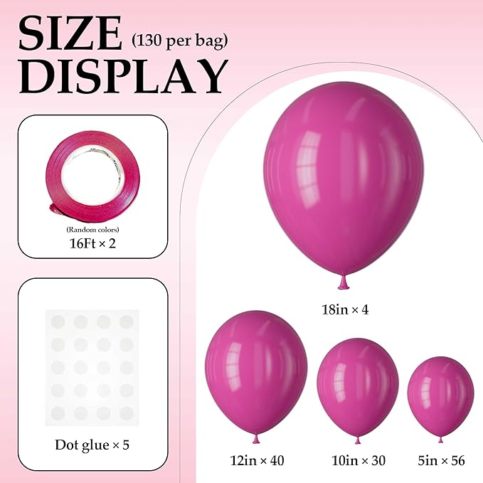 130PCS Rose Red Balloons, Latex Balloons Different Sizes 18/12/10/5 Inch, Helium Balloons with Ribbon, Party Balloon Set for Birthday Wedding Graduation Anniversary Baby Shower Decoration