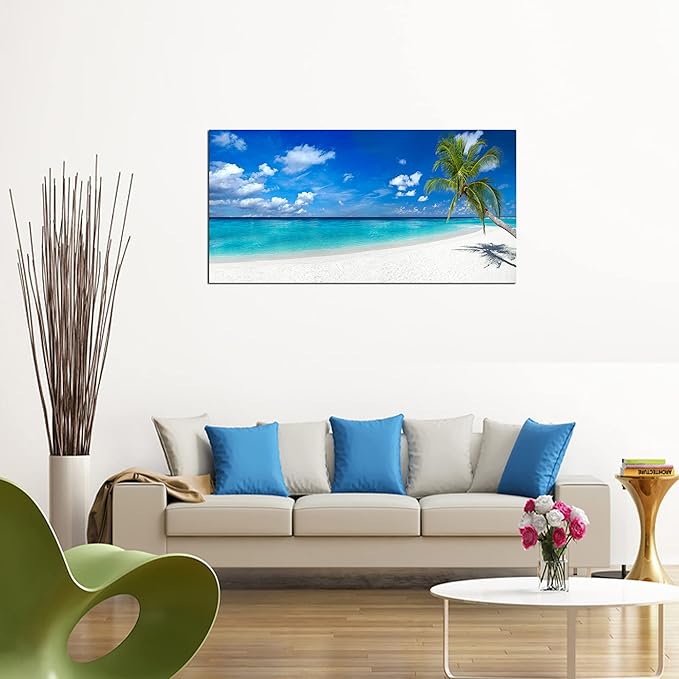 XXMWallArt FC2475 Seascape Canvas Art - Tropical Paradise Beach With White Sand and Coco Palms - Summer Beach Nature Pictures for Living Room, Bedroom, Home and Office Wall Decor