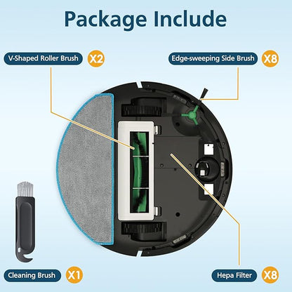 Replacement Parts Accessories Compatible with iRobot Roomba 104, 105 Vac/Combo, Y0140, Q0120, Y0110, Q0520, Q011 Robot Vacuum, 2 Roller Brush, 8 Hepa Filters, 8 Side Brushes, 1 Cleaning Brush, 19 Pcs