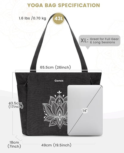 Gonex Yoga Mat Bag, Large Tote Bag with Multi Pockets for Women Men, Canvas Mat Carrier, Full Zipper Easy Access for Pilates Gym Travel