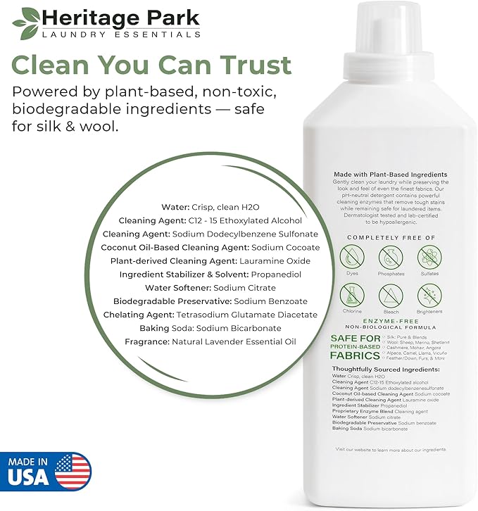 Heritage Park Silk & Wool All-Natural Lavender Mist Scent, pH-Neutral Laundry Detergent – Enzyme-Free, Concentrated Up to 64 loads (32 fl oz)