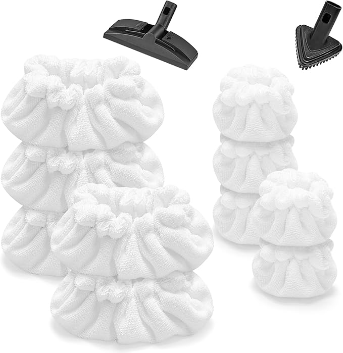 10 Pack Steam Mop Pads Compatible with Dupray Steam Cleaner etc, 5 Pack Large Rectangle Bonnets + 5 Pack Small Triangle Bonnets Reusable Washable Microfiber Steam Cleaner Accessories