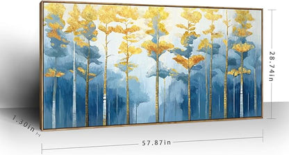 ARTZON Oversized Framed Wall Art Large Modern Abstract Blue Yellow Birch Tree Canvas Print Decorative Forest Picture Horizontal Landscape Artwork for Living Room Office Bedroom Over Bed Decor 58"x29"