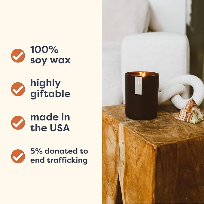 Calyan Wax Co. Vetiver & Tonka Scented Candle - 75 Hour Burn - Luxury Non Toxic Soy Wax Candles - Long Lasting Black Tumbler Jar Candle for Home - 10.2oz