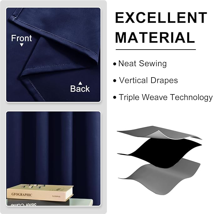 DWCN Blackout Curtains 63 Inch Length, Room Drakening Drapes for Bedroom, Solid Grommet Living Room Extra Wide Panels, Navy Blue, W70 x L63 Inch, 2PCS