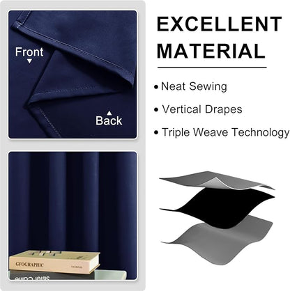DWCN Blackout Curtains 63 Inch Length, Room Drakening Drapes for Bedroom, Solid Grommet Living Room Extra Wide Panels, Navy Blue, W70 x L63 Inch, 2PCS