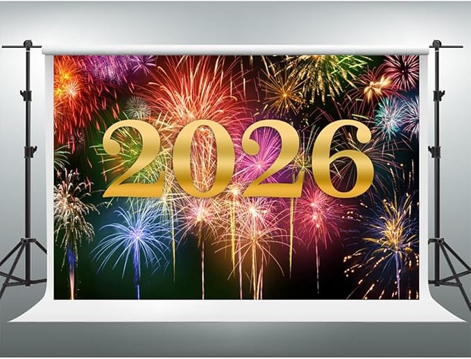 YongFoto 2026 Happy New Year Backdrop 12x10ft Glorious Night Sky Fireworks Photography Background Christmas Night Festival Carnival Family Party Banquet Decor Banner Photoshoot Wallpaper Photo Booth