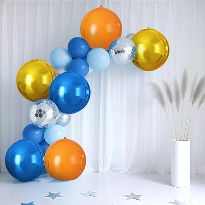 Orange Blue Gold Round Foil Balloons 9 pcs,Metallic Giant 4D Round Balloons 22 Inch for Kids Boys Birthday Party Decorations Baby Shower Graduation Party Supplies