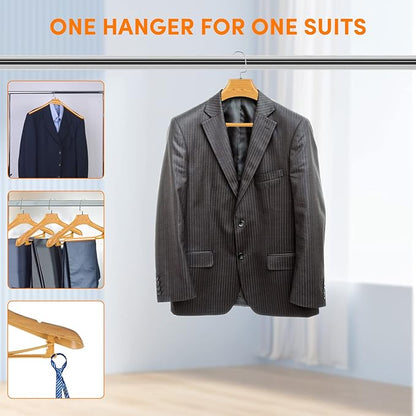 DEDU Suit Hangers for Men 20 Pack Width 17.5", Coat Hangers No Shoulder Bump Non Slip for Thick Sweaters, Plastic Extra Wide Shoulder with Pants Bar & Metal Hook (Natural)