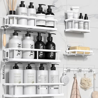YASONIC Shower Caddy, 6 Pack Large Capacity Shower Organizer with Soap Holder and 12 Hooks, Rustproof Shelves for Inside Shower, No Drilling&Sleek Bathroom Organizers and Storage White