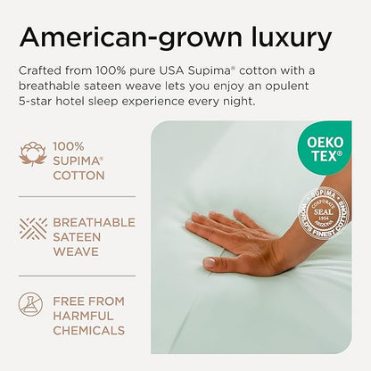 Threadmill Queen Sheet Set | 600 Thread Count Bed Sheets for Queen Mattress with 16” Deep Pocket | Sateen Weave 4-Piece Bedding Set with Cooling Effect | Seaglass