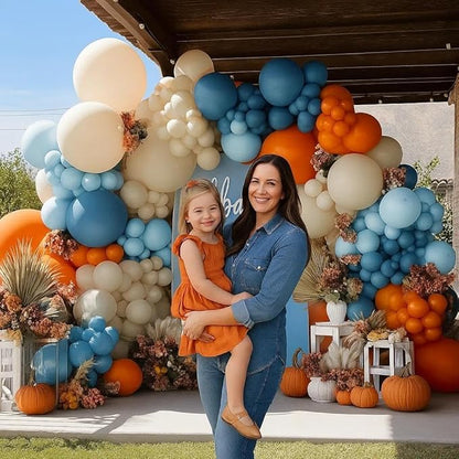 Blue Orange Balloon Arch Double Stuffed Latex Orange Sand White Balloons Light Blue White Balloon Garland for Birthday Fall Baby Shower Thanksgiving Harvest Autumn Home Decor